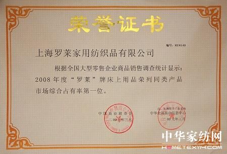 羅萊獲產(chǎn)品市場綜合占有率第一