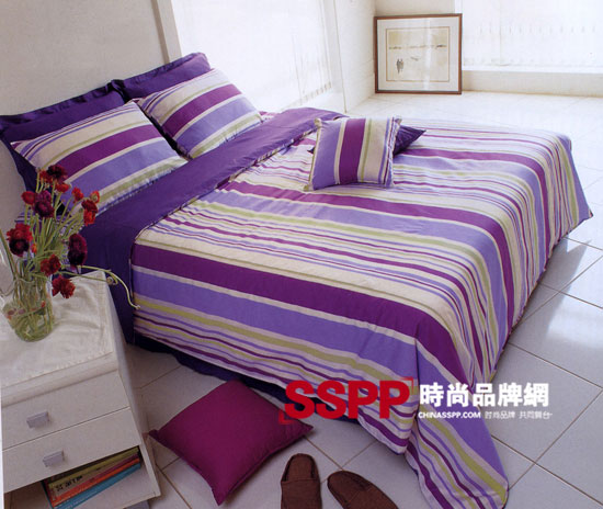 紫色條紋床品裝扮熟女低調奢華空