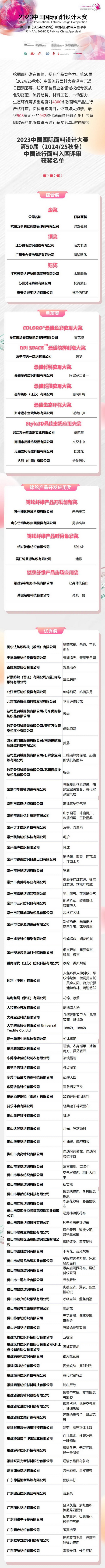 重磅揭曉！第50屆（2024/25秋冬）中國(guó)流行面料入圍評(píng)審獲獎(jiǎng)名單公布！